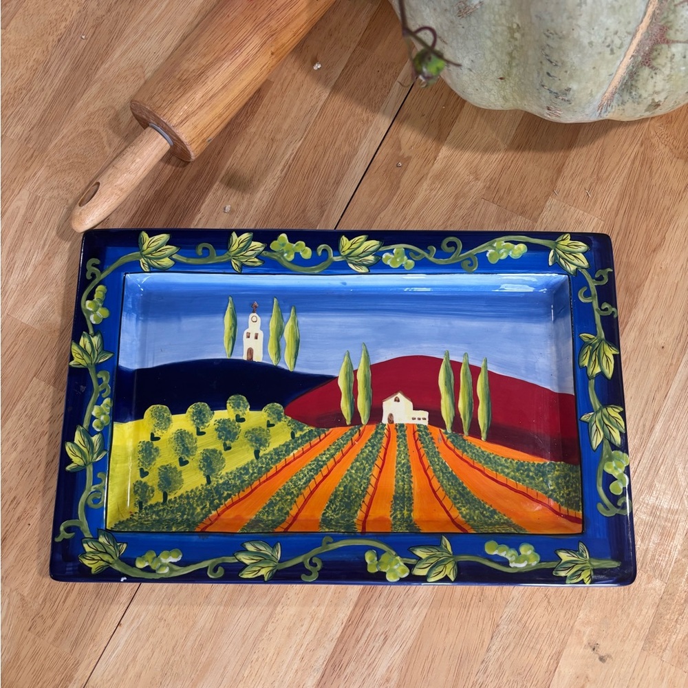 Colorful Ceramic Serving Tray with Scenic Design